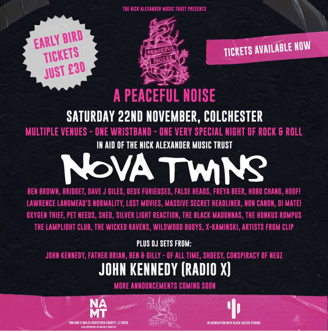 A Peaceful Noise poster, Saturday 22nd November, Colchester, headlined by Nova Twins